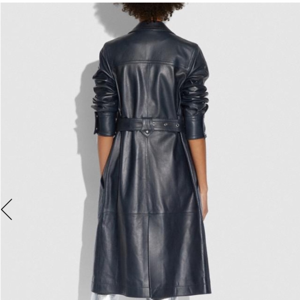 COACH 1941 MADE IN ITALY 🇮🇹 LAMB LEATHER SPORTY TRENCH COAT NAVY BLUE SIZE US 4 - Picture 6 of 16